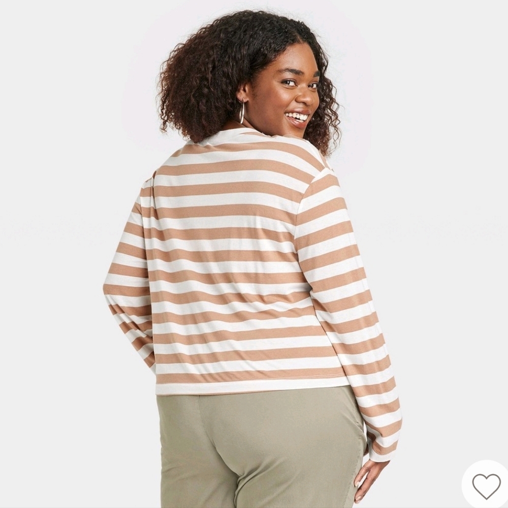 A New Day • Brown Striped Cropped Long Sleeve - Picture 2 of 4